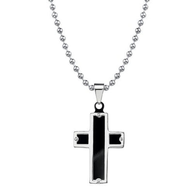 Celebrity Steel Black Enamel-finish Cross Pendant