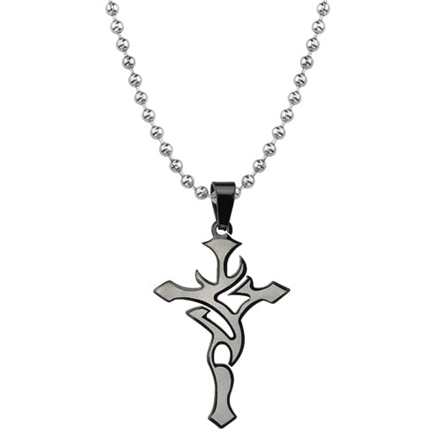 Steel Tribal Cross Pendant on a Steel Ball Chain