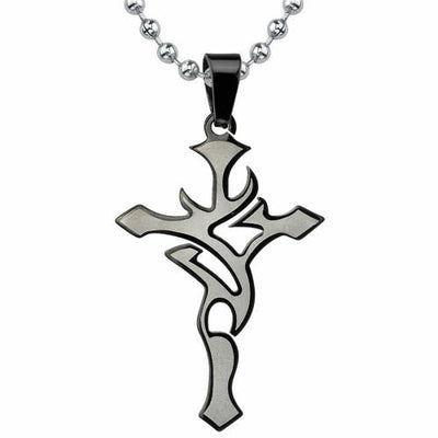 Steel Tribal Cross Pendant on a Steel Ball Chain