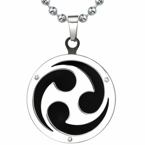 Steel Spiral Disc Pendant with Black Enamel SN8106