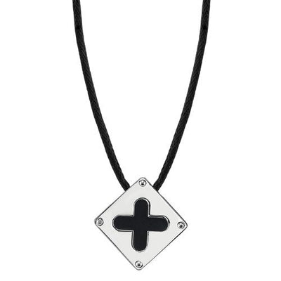 Steel Brushed-finish with Black Enamel Plus Sign Square Pendant SN8114