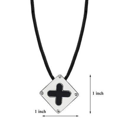 Steel Brushed-finish with Black Enamel Plus Sign Square Pendant SN8114