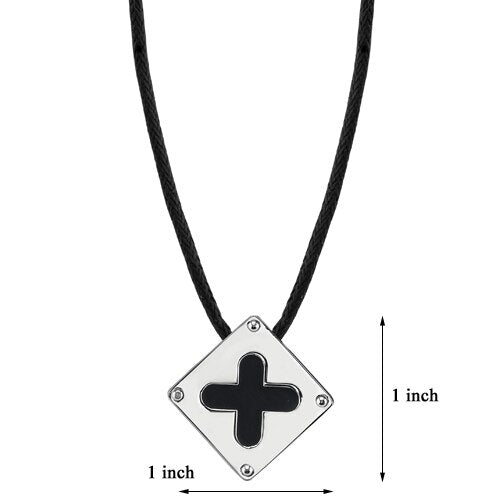 Steel Brushed-finish with Black Enamel Plus Sign Square Pendant SN8114