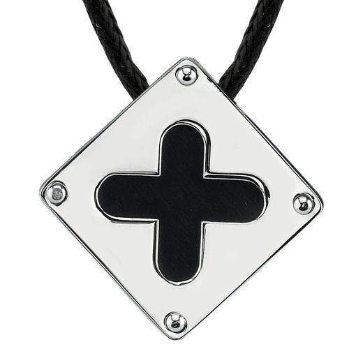 Steel Brushed-finish with Black Enamel Plus Sign Square Pendant SN8114