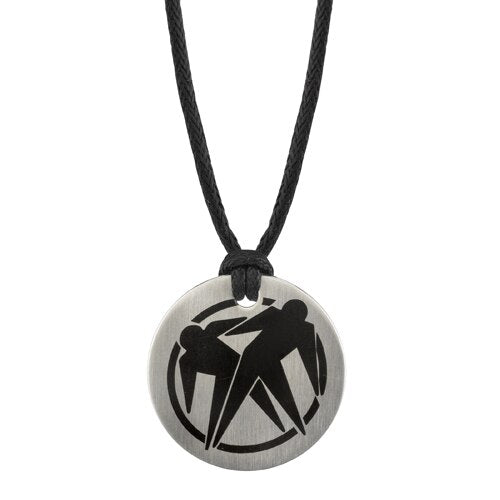 Steel Brushed Finish Circular Double Male Silhouette Pendant SN8118