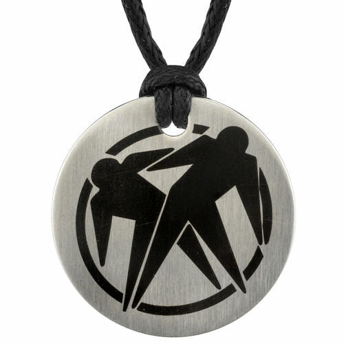 Steel Brushed Finish Circular Double Male Silhouette Pendant SN8118