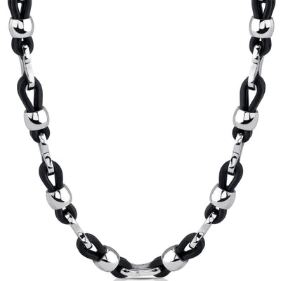 Stainless Steel and Rubber Fancy Link Necklace