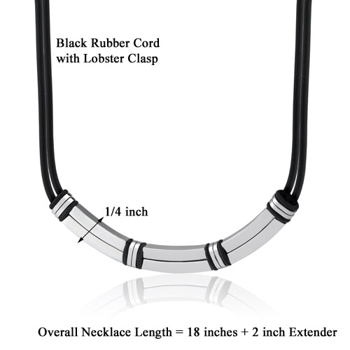 Stainless Steel Bar-Link and Rubber Cord Necklace