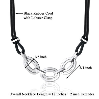 Stainless Steel Double Oval Link Rubber Cord Necklace