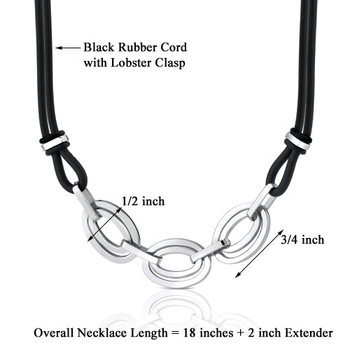 Stainless Steel Double Oval Link Rubber Cord Necklace