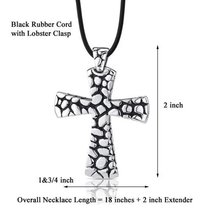 Steel Cobblestone Style Cross with Black Enamel Pendant