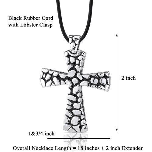 Steel Cobblestone Style Cross with Black Enamel Pendant