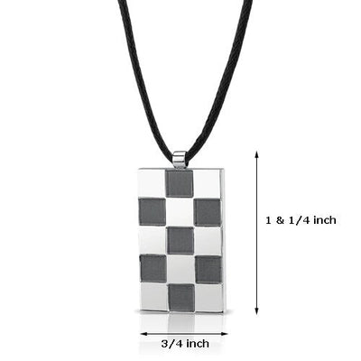 Steel Chessboard and High polish Square Pendant with Black cord