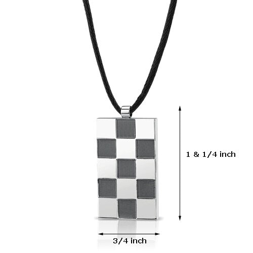 Steel Chessboard and High polish Square Pendant with Black cord