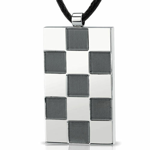 Steel Chessboard and High polish Square Pendant with Black cord