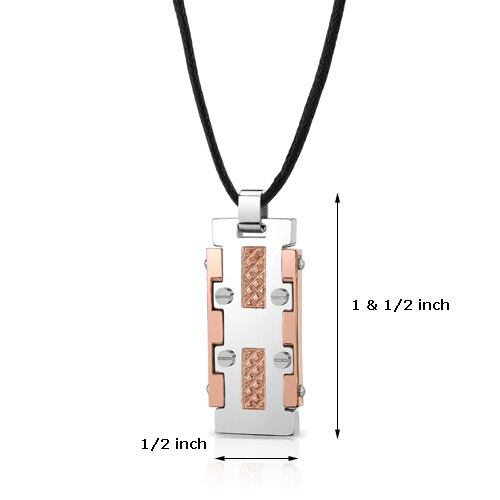 Steel Rose Gold finish Rivet design Pendant with Black cord