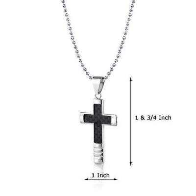 Steel Black Carbon Fiber Cross Pendant on a Steel Ball Chain