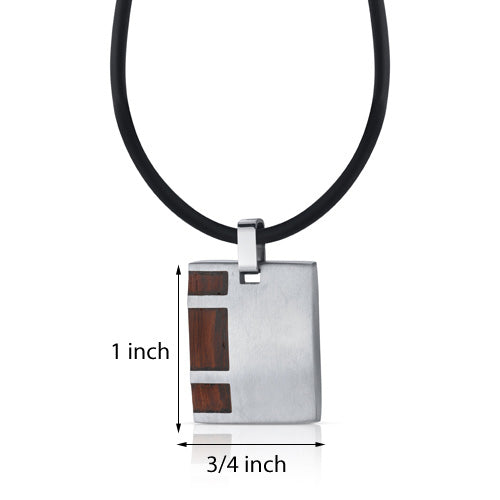 Stainless Steel with Rosewood Finish Square Pendant Necklace