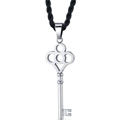 Stainless Steel Crown Key Pendant Necklace