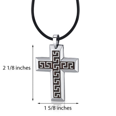 Stainless Steel Greek Key Design Cross Pendant Necklace