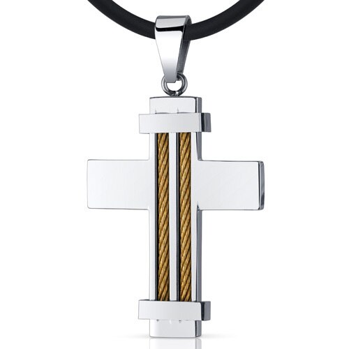 Title: Effortless Distinction: Steel Cable Modern Cross Pendant SN8974