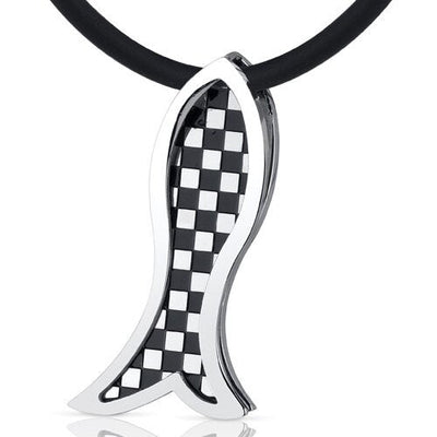 Trendy Impression: Steel Checkered Design Fish Pendant SN8980