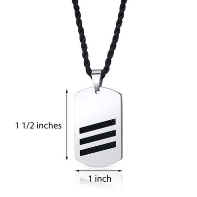 Stainless Steel Dog Tag with Black Steel Inlay Pendant Necklace