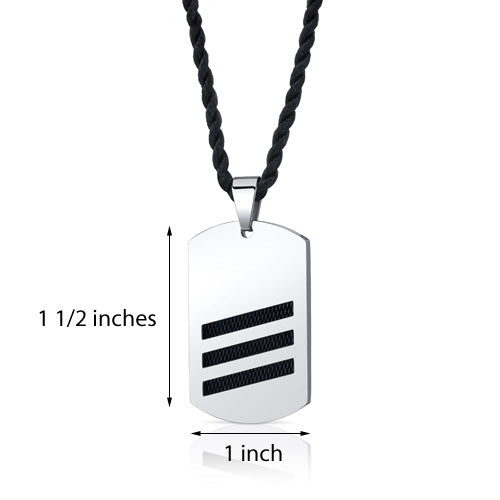 Stainless Steel Dog Tag with Black Steel Inlay Pendant Necklace