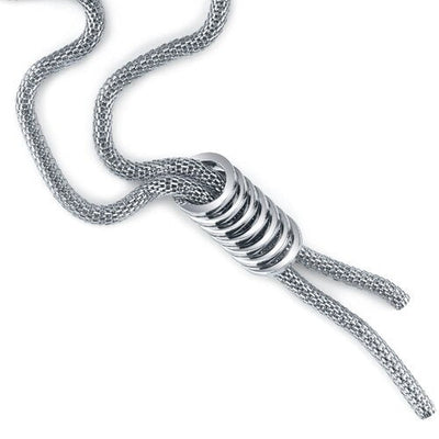 Cascading Circles Silver-tone Steel Mesh 24 inch Necklace SN9020