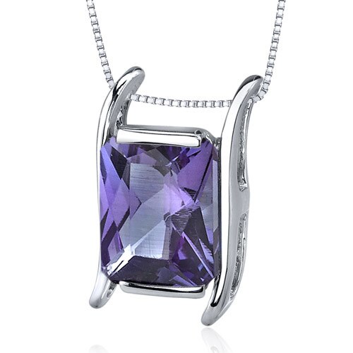 Alexandrite Pendant Necklace Sterling Silver Radiant 4 Carats