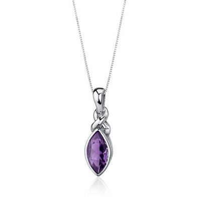 Amethyst Pendant Necklace Sterling Silver Marquise 1.5 Carats