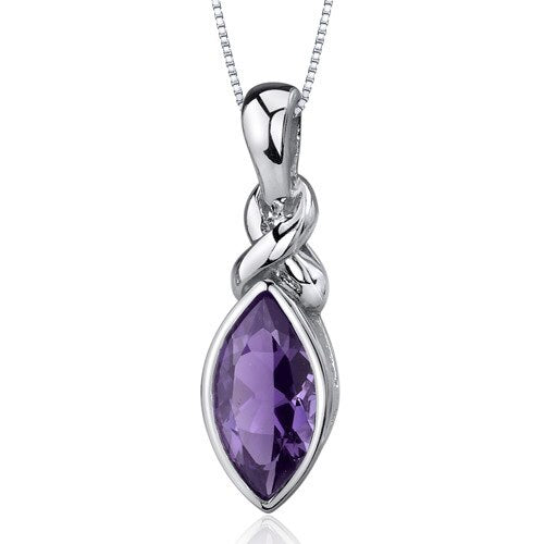 Amethyst Pendant Necklace Sterling Silver Marquise 1.5 Carats