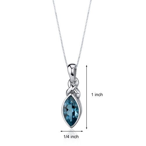 London Blue Topaz Pendant Necklace Sterling Silver 1.75 Carats