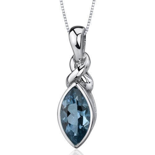 London Blue Topaz Pendant Necklace Sterling Silver 1.75 Carats