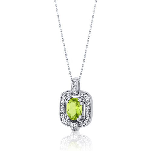 Peridot Vintage Style Pendant Necklace Sterling Silver Oval Shape