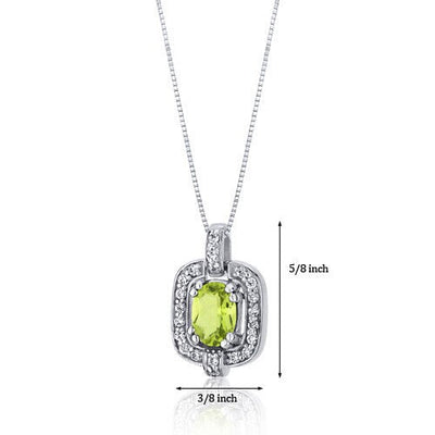 Peridot Vintage Style Pendant Necklace Sterling Silver Oval Shape