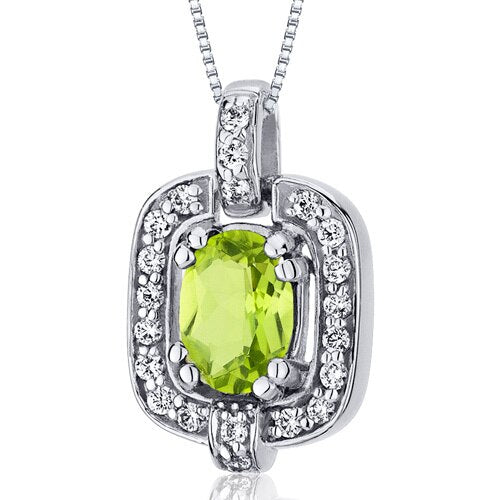 Peridot Vintage Style Pendant Necklace Sterling Silver Oval Shape