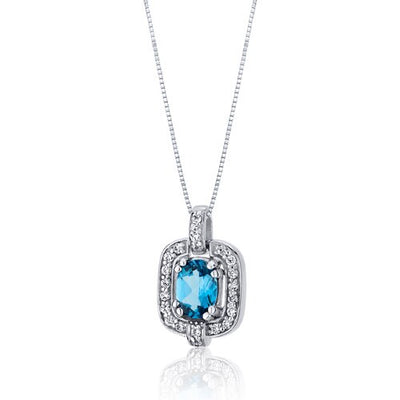 Swiss Blue Topaz Pendant Necklace Sterling Silver Oval 1 Carat