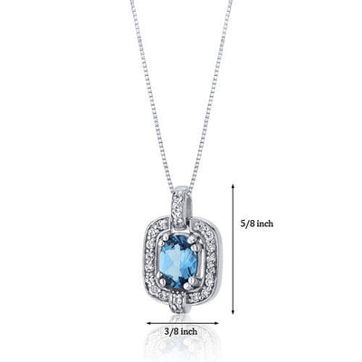 Swiss Blue Topaz Pendant Necklace Sterling Silver Oval 1 Carat