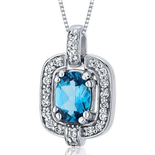 Swiss Blue Topaz Pendant Necklace Sterling Silver Oval 1 Carat