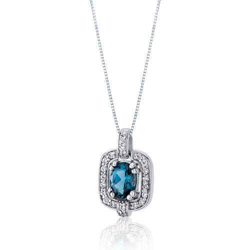 London Blue Topaz Pendant Necklace Sterling Silver 0.75 Carats