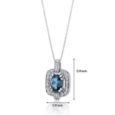 London Blue Topaz Pendant Necklace Sterling Silver 0.75 Carats