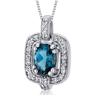 London Blue Topaz Pendant Necklace Sterling Silver 0.75 Carats