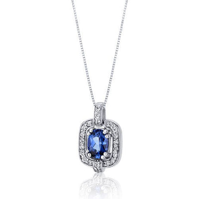 Blue Sapphire Pendant Necklace Sterling Silver Oval 1 Carats