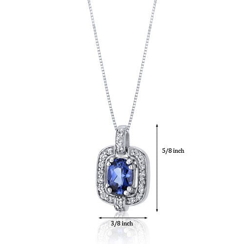 Blue Sapphire Pendant Necklace Sterling Silver Oval 1 Carats