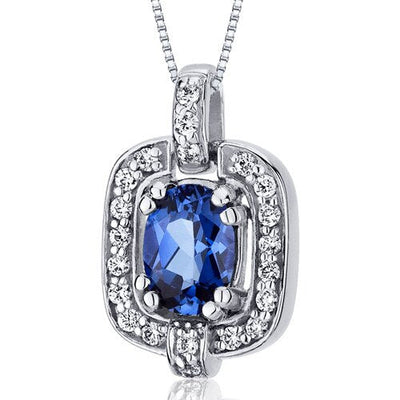 Blue Sapphire Pendant Necklace Sterling Silver Oval 1 Carats