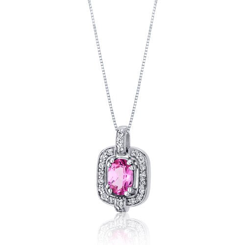 Pink Sapphire Pendant Necklace Sterling Silver Oval 1 Carats