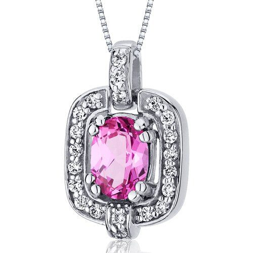 Pink Sapphire Pendant Necklace Sterling Silver Oval 1 Carats