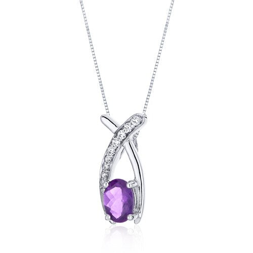 Amethyst Pendant Necklace Sterling Silver Oval 0.75 Carats