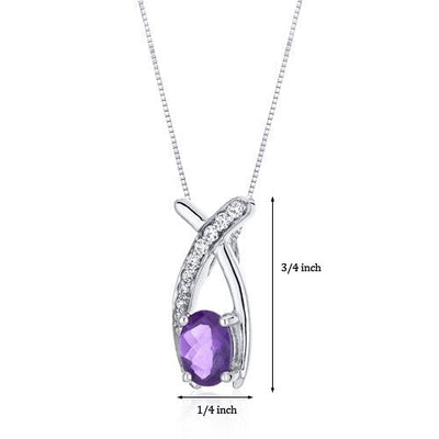 Amethyst Pendant Necklace Sterling Silver Oval 0.75 Carats